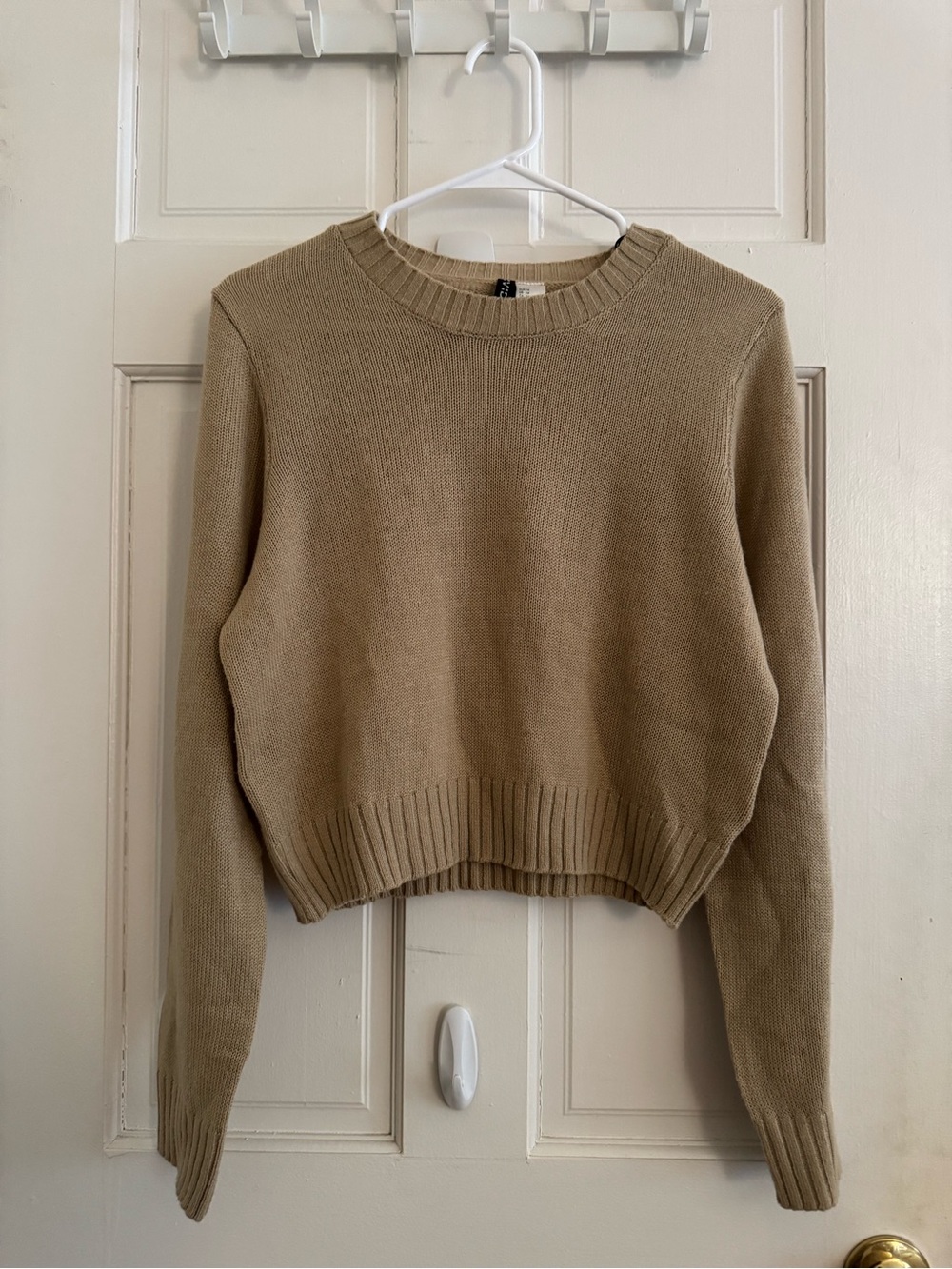 H&M Tan Crewneck Cropped Sweater